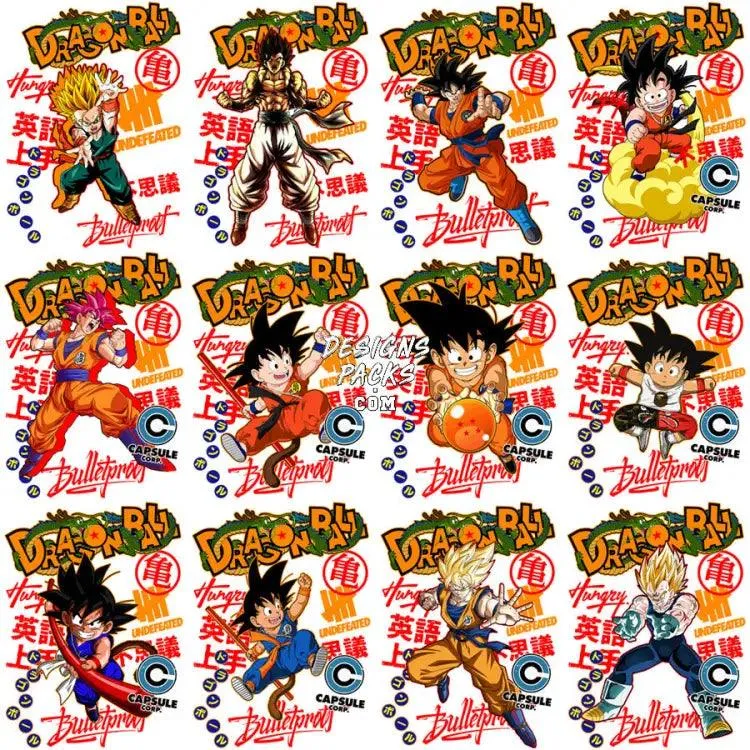 38 DragonBall Anime Streetwear Designs Bundle PNG   PSD