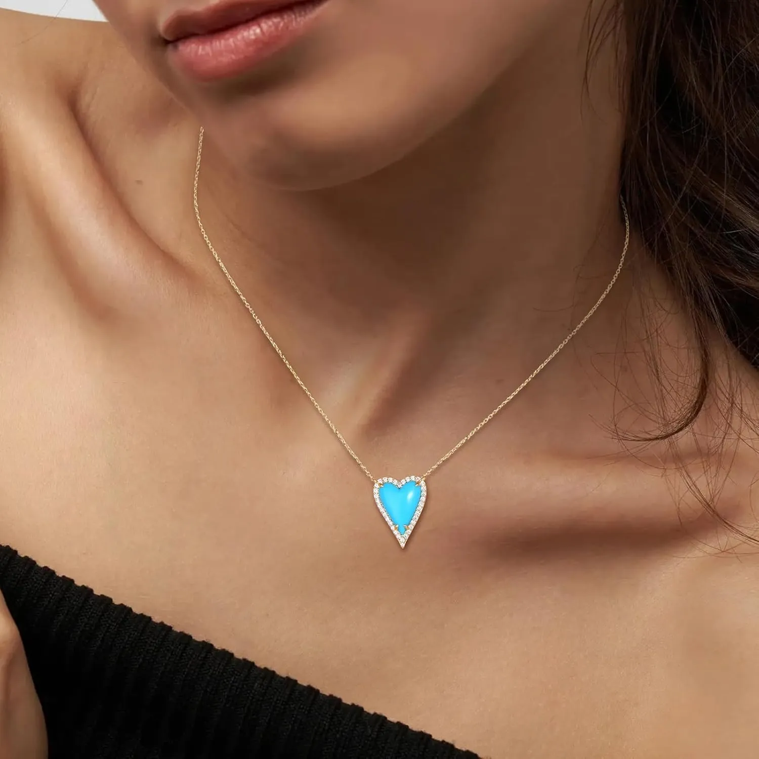 3D Pave Heart Necklaces 14K White Gold Plated Adjustable Length Chain White Sapphire Inlaid Amethyst/Garnet/Ruby/Sapphire/Pink Heart Chokers for Women