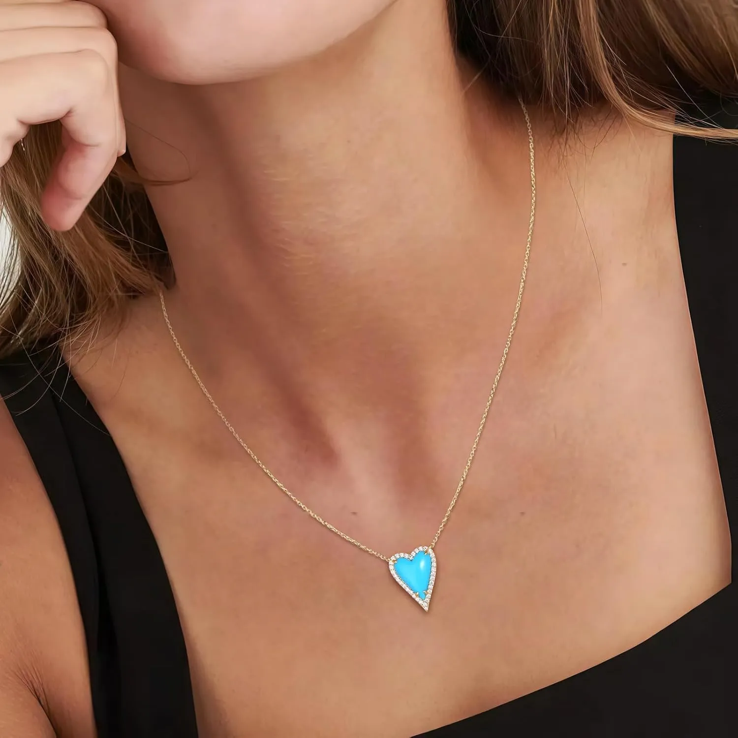 3D Pave Heart Necklaces 14K White Gold Plated Adjustable Length Chain White Sapphire Inlaid Amethyst/Garnet/Ruby/Sapphire/Pink Heart Chokers for Women