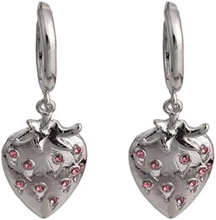 3d Strawberry Earrings Silver Plated Strawberry Huggie Earrings Punk Fruit Dangle Earrings