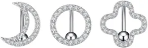 3Pcs 14G Stainless Steel Reversed Belly Button Rings for Women CZ Moon Round Four Leaf Clover Belly Navel Rings Belly Piercing Jewelry