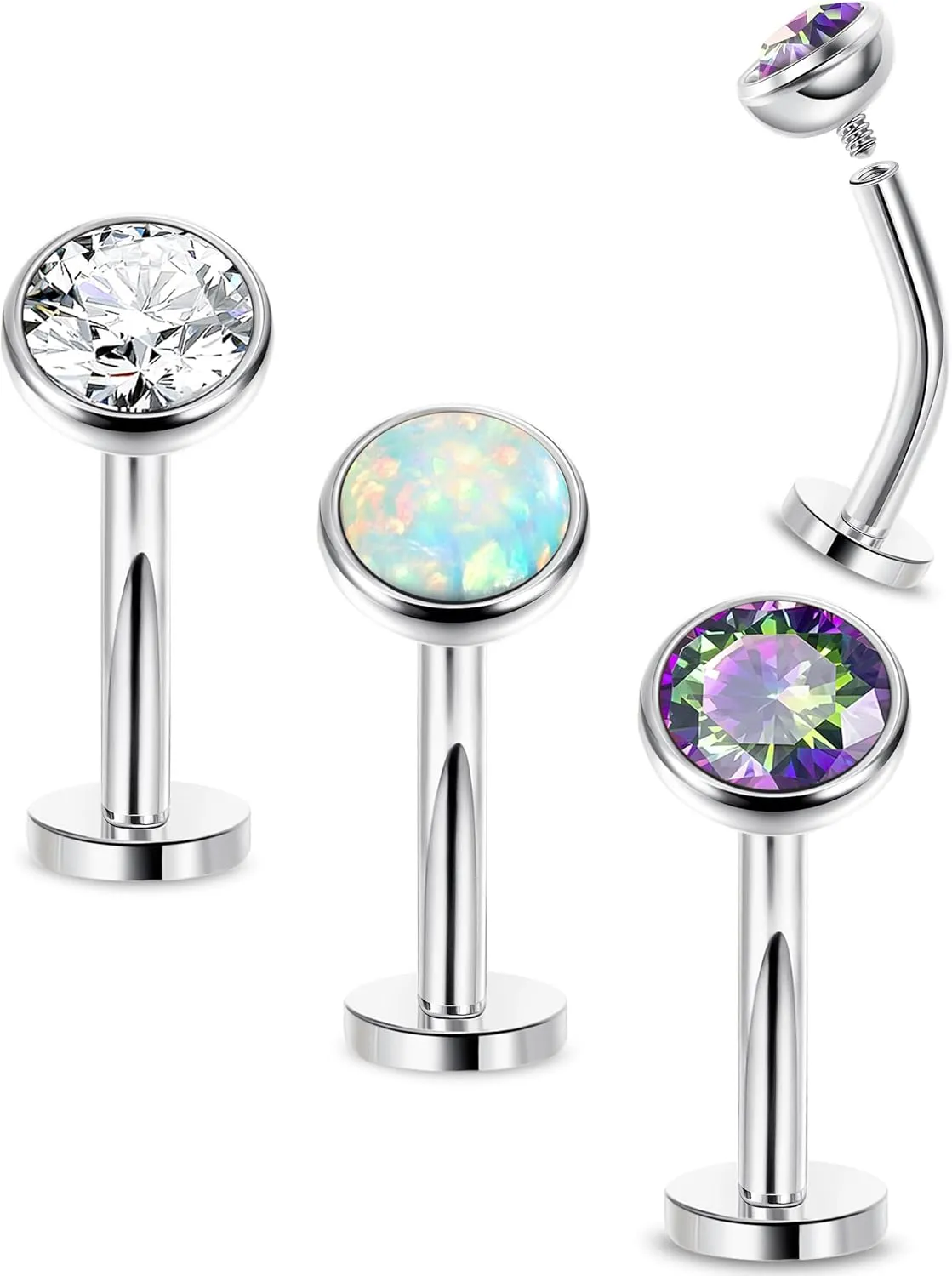 3Pcs 14G Surgical Steel Belly Button Rings for Women Floating Belly Rings Flat Back Belly Piercing Convex Base CZ Navel Rings Curved Barbell Internally Threaded Navel Belly Piercing Jewelry