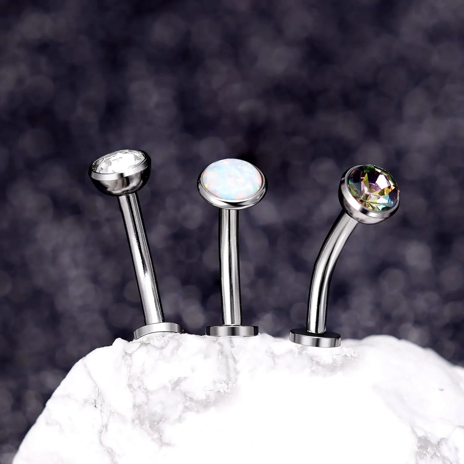 3Pcs 14G Surgical Steel Belly Button Rings for Women Floating Belly Rings Flat Back Belly Piercing Convex Base CZ Navel Rings Curved Barbell Internally Threaded Navel Belly Piercing Jewelry