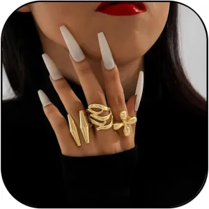 3Pcs Chunky Rings for Women Open Stacking Knuckle Ring Gold Rings Set Silver Stacking Rings Adjustable Irregular Geometric Stackable Rings Promise Statement Wedding Birthday Jewelry