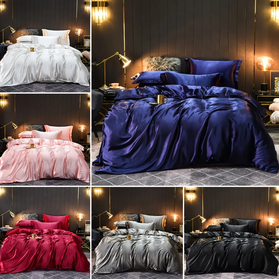 3pcs Luxury Soft Satin Duvet Cover Set - Breathable, Sweat-wicking, Skin-friendly, and Comfortable - Perfect for Bedroom and Living Room, Machine Washable, Easy Care
