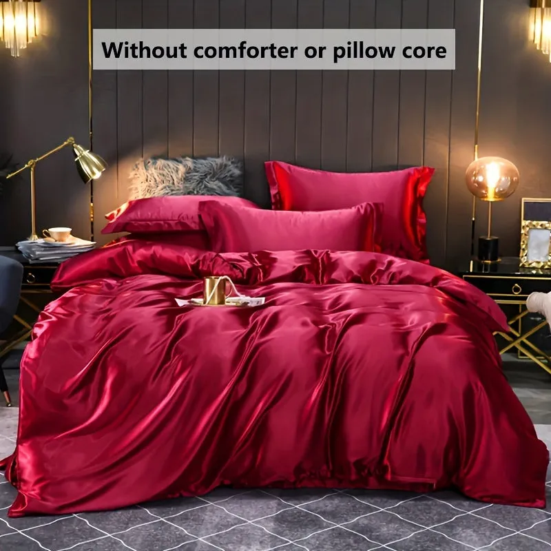 3pcs Luxury Soft Satin Duvet Cover Set - Breathable, Sweat-wicking, Skin-friendly, and Comfortable - Perfect for Bedroom and Living Room, Machine Washable, Easy Care