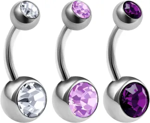 3Pcs Titanium G23 14g Belly Button Rings Piercing Jewelry navel Ear Lobe Earring 8mm 5mm Crystal Ball More Choices