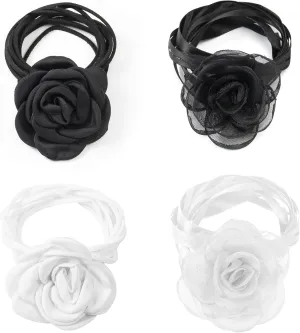 4 Pcs Flower Choker Necklace for Women, Camellia Flower Chokers Black White Floral Choker Necklace for Bride Wedding Party and Holiday Summer Necklaces