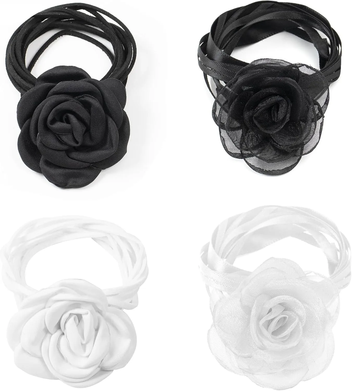 4 Pcs Flower Choker Necklace for Women, Camellia Flower Chokers Black White Floral Choker Necklace for Bride Wedding Party and Holiday Summer Necklaces