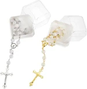 4 Sets Rosary Bracelet Cross Charm for Baptism and Shower Elegant Prayer Beads Keepsake for First Communion Celebrations