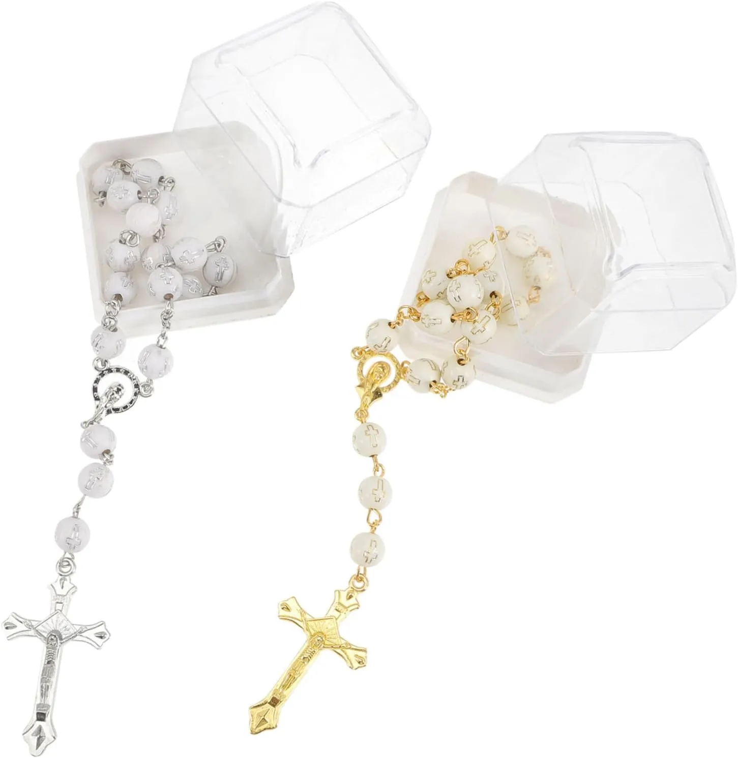 4 Sets Rosary Bracelet Cross Charm for Baptism and Shower Elegant Prayer Beads Keepsake for First Communion Celebrations