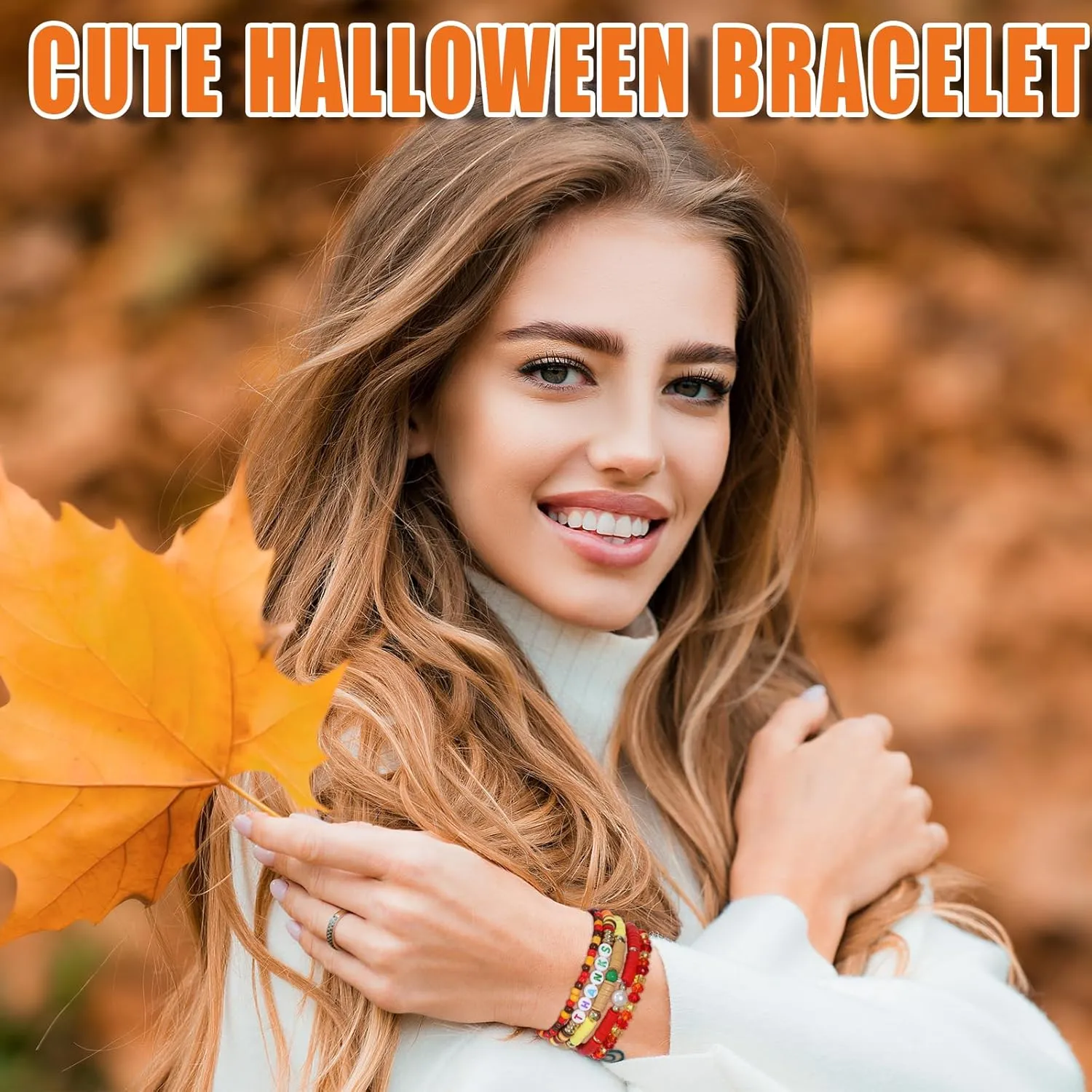 48pcs Festive Bracelets Set - Colorful Friendship Adjustable Clay Bead Bracelets - Thanksgiving Day & Halloween Themed - Women's Gift Party Supplies