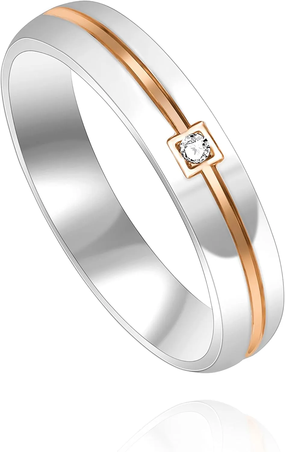 4MM Black & Rose Gold Line Wedding Promise Rings Round CZ Stainless Steel Band Couples Ring for Him and Her