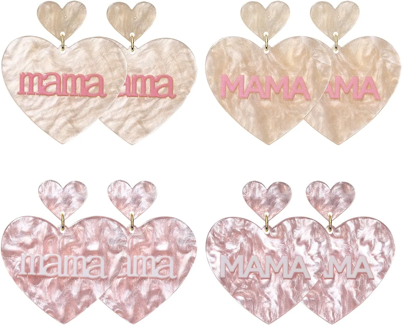 4Pairs Mother's Day Earrings for Girls Acrylic Heart Earrings Letter MAMA Heart Drop Dangle Earrings Mom Birthday Jewelry Gifts