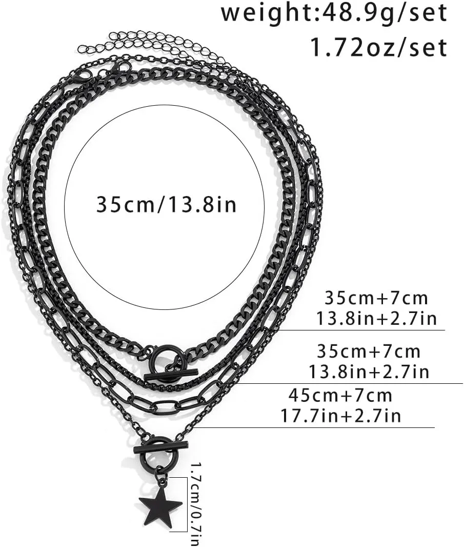 4Pcs Layered Chunky Gold/Black Necklaces Set for Women Gold Stacked Choker Heart Pendant Toggle Clasp Necklace Y2K Chunky Link Paperclip Chain Choker Necklaces for Women Gifts Party Jewelry