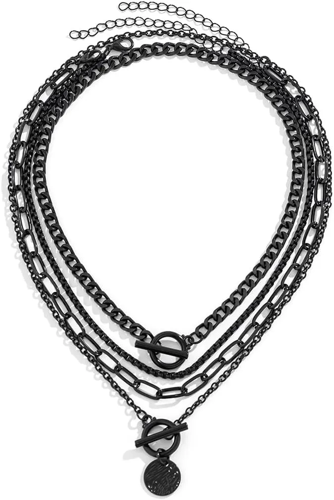 4pcs Layered Necklaces Stack for Women Goth Chunky Choker Necklaces Set Retro Coin Medallion Peach Heart Pendant Trendy Herringbone Paperclip Chain Dainty Toggle Clasp Cuban Snake Chain Fashion Gothic Y2K Aesthetic Jewelry