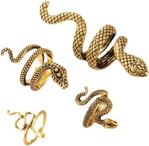 4Pcs Vintage Snake Knuckle Rings for Women.Statement Stackable Ring Adjustable Reptile Ring Punk Style Rings Fashion Jewelry Gifts for Men