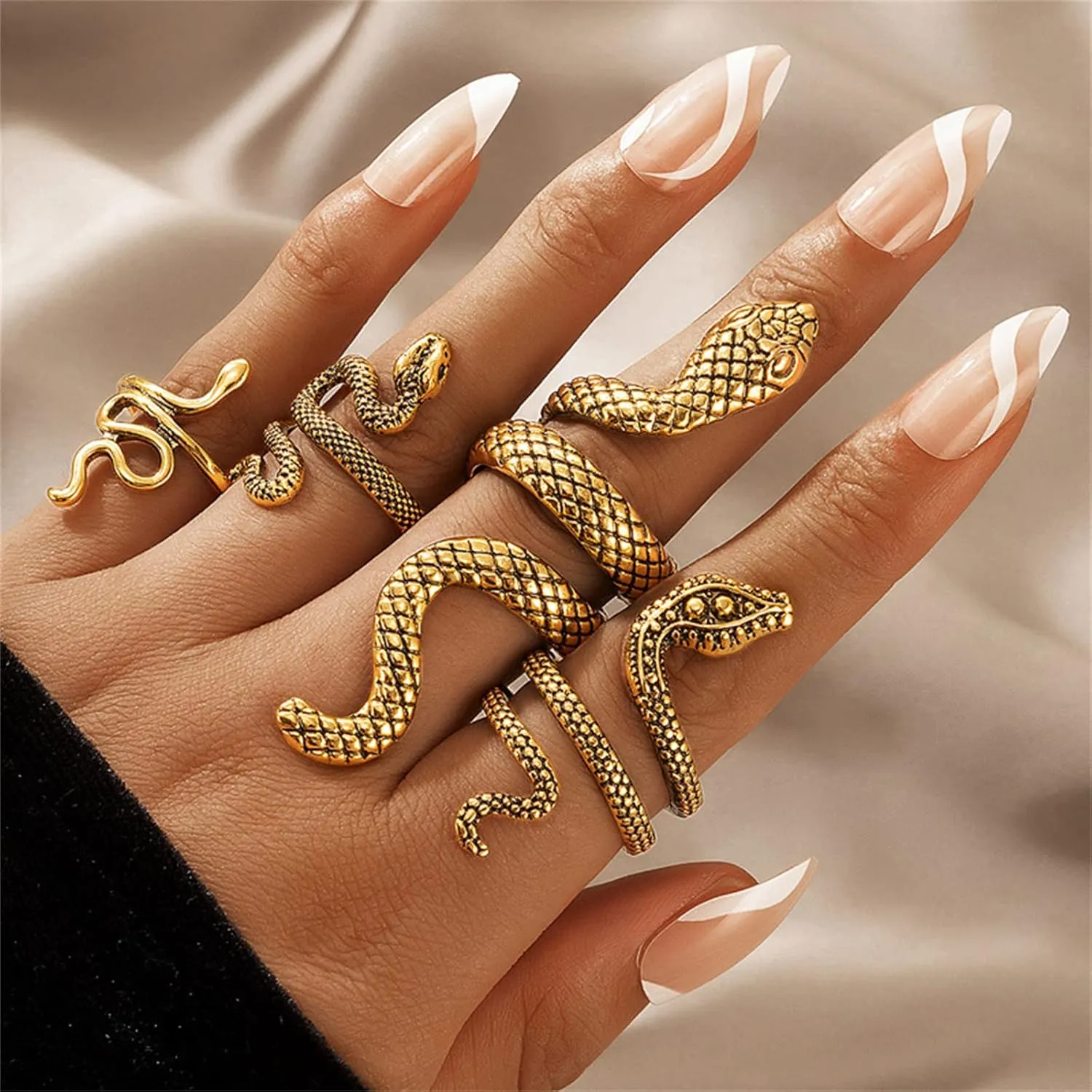 4Pcs Vintage Snake Knuckle Rings for Women.Statement Stackable Ring Adjustable Reptile Ring Punk Style Rings Fashion Jewelry Gifts for Men