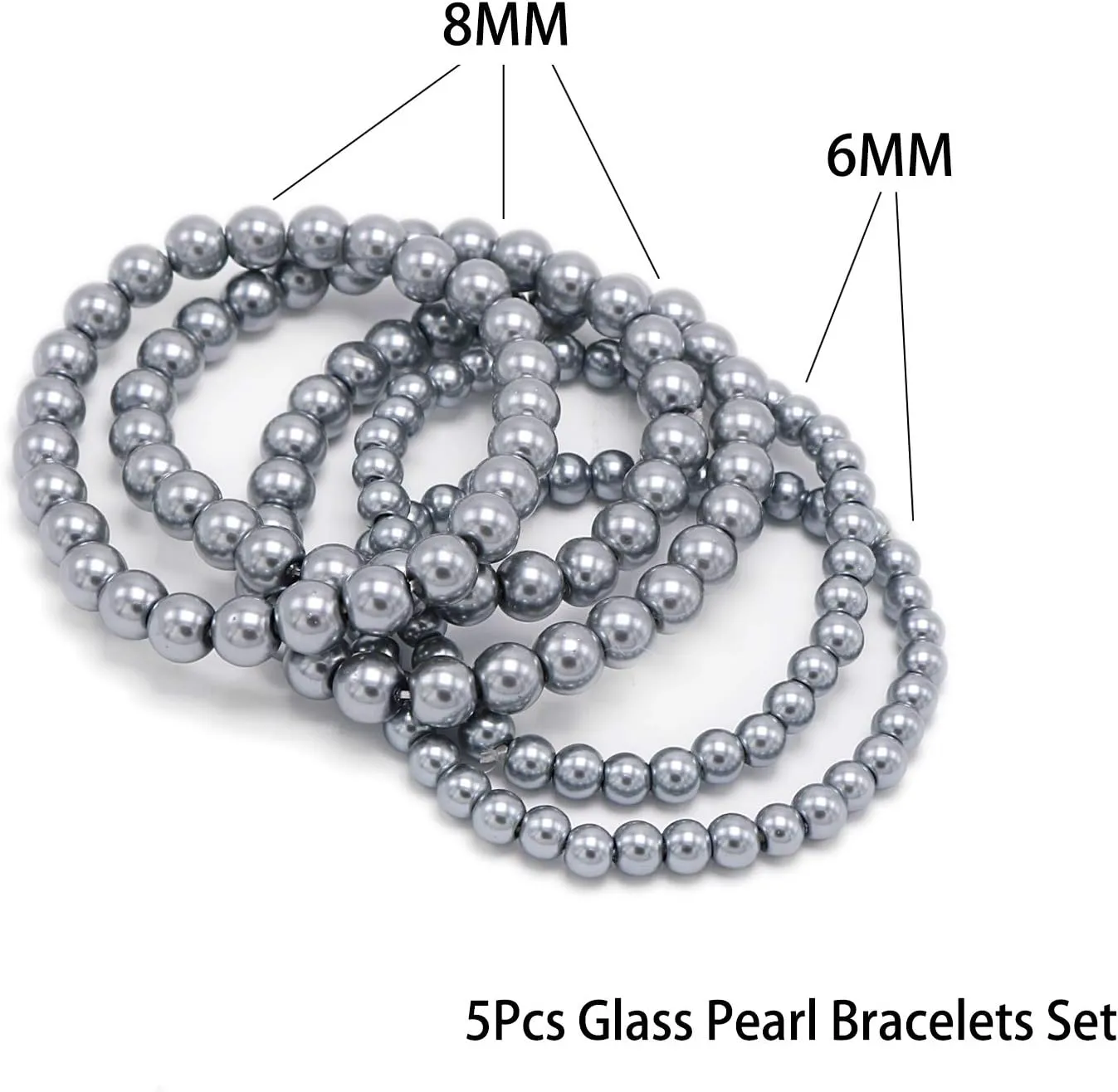 5 Pcs Faux Pearl Bracelet Set for Women Beaded Stretch Strand Bracelets for Bridesmaid,Bridal,Party Jewelry
