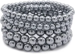 5 Pcs Faux Pearl Bracelet Set for Women Beaded Stretch Strand Bracelets for Bridesmaid,Bridal,Party Jewelry