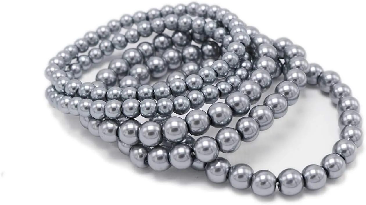 5 Pcs Faux Pearl Bracelet Set for Women Beaded Stretch Strand Bracelets for Bridesmaid,Bridal,Party Jewelry