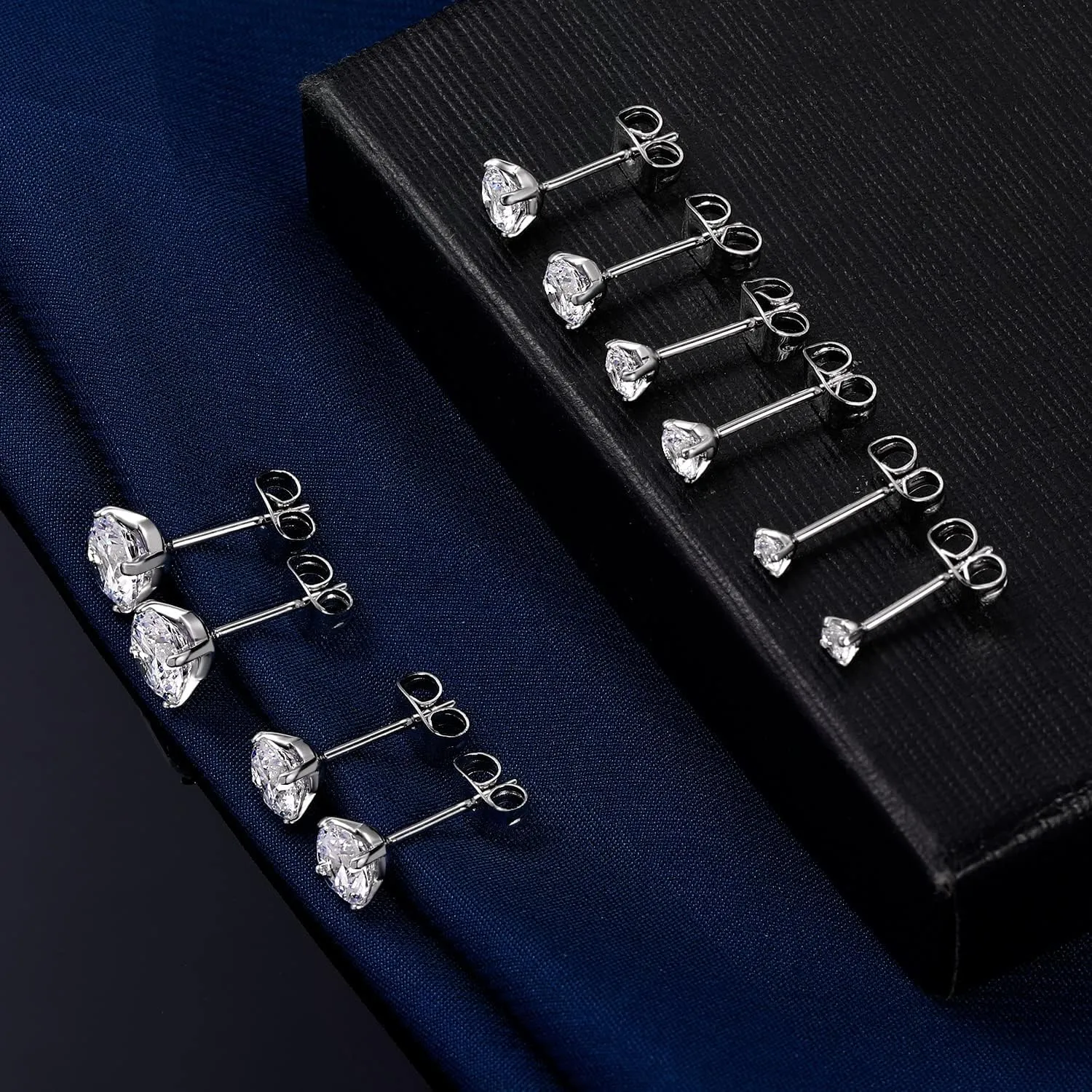 5/6 Pairs Stud Earrings Set Surgical Stainless Steel Hypoallergenic Earrings Cubic Zirconia 316L Round CZ Studs for Women and Men 3-8mm