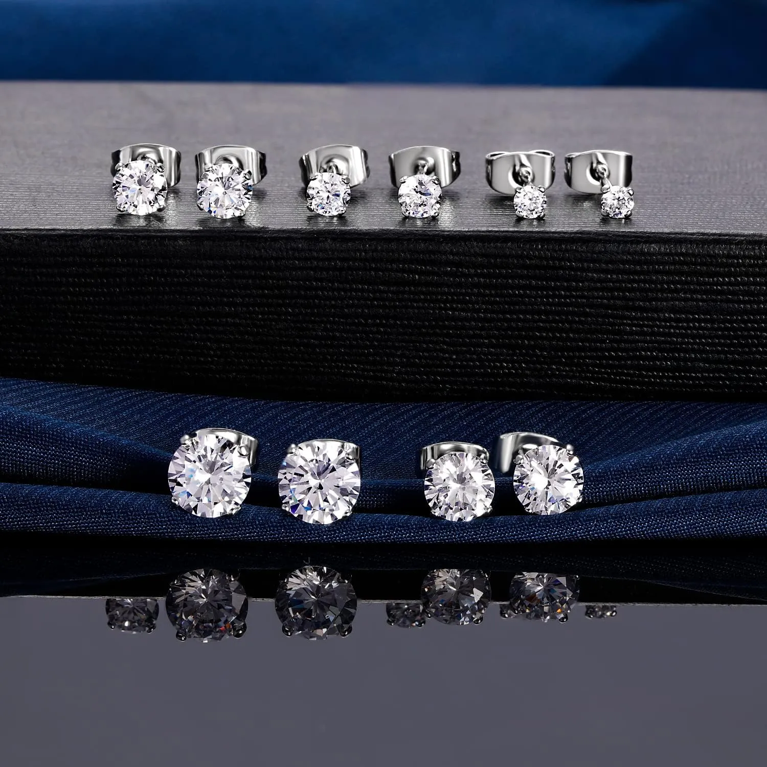 5/6 Pairs Stud Earrings Set Surgical Stainless Steel Hypoallergenic Earrings Cubic Zirconia 316L Round CZ Studs for Women and Men 3-8mm