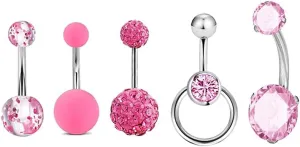 5pcs 14G Stainless Steel Belly Button Rings Navel Rings CZ Curved Barbell Piercing Belly Rings for Women