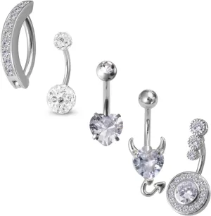 5pcs Belly Button Rings 14G Zircon Belly Rings Stainless Steel Navel Rings Heart Devil Belly Button Piercing Jewelry for Women