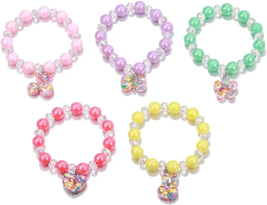 5Pcs Rainbow Beads Bracelets Princess Pink Love Bracelet Colorful Beaded Friendship Bracelet Set