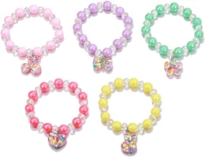 5Pcs Rainbow Beads Bracelets Princess Pink Love Bracelet Colorful Beaded Friendship Bracelet Set
