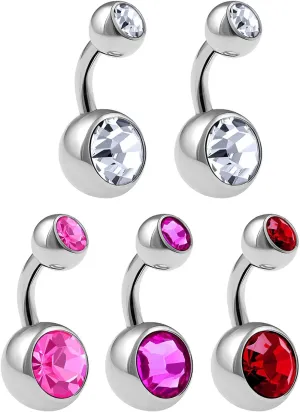 5Pcs Steel 14g 1/4 6mm Belly Button Rings Piercing Jewelry navel Ear Lobe Earring 8mm 5mm Crystal Ball More Choices
