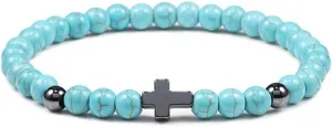 6mm 8mm Women Men Prayer Beaded Bracelet Hematite Cross Natural Wood Beads Lava Stone Onyx Meditation Bracelets Yoga Jewelry RK69I (6mm Blue)