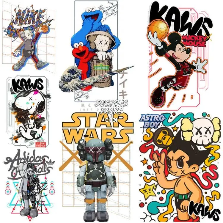 7 Cartoon Brand v1 Streetwear Designs Bundle PNG   PSD