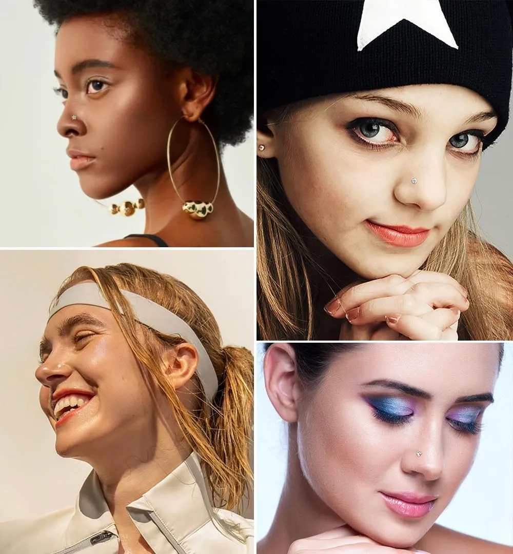 8-15Pcs 20G Nose Rings studs for Woman Hypoallergenic 316L Surgical Steel Nose Piercings Jewelry 2/3mm CZ L Shape Nose Rings 20 Gauge Nose Studs Nose Screw Studs Gold Silver