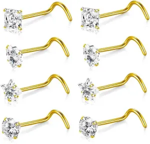 8-15Pcs 20G Nose Rings studs for Woman Hypoallergenic 316L Surgical Steel Nose Piercings Jewelry 2/3mm CZ L Shape Nose Rings 20 Gauge Nose Studs Nose Screw Studs Gold Silver