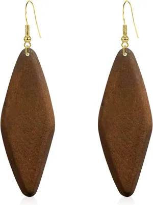 8-9 Pairs Unique Handmade Vintage Bohemian Nature Round Oval Rectangle Wooden Dangle Drop Earrings Retro Wood Leaf Cactus Teardrop Hook Earrings Set for Women Statement Geometry Jewelry Gifts
