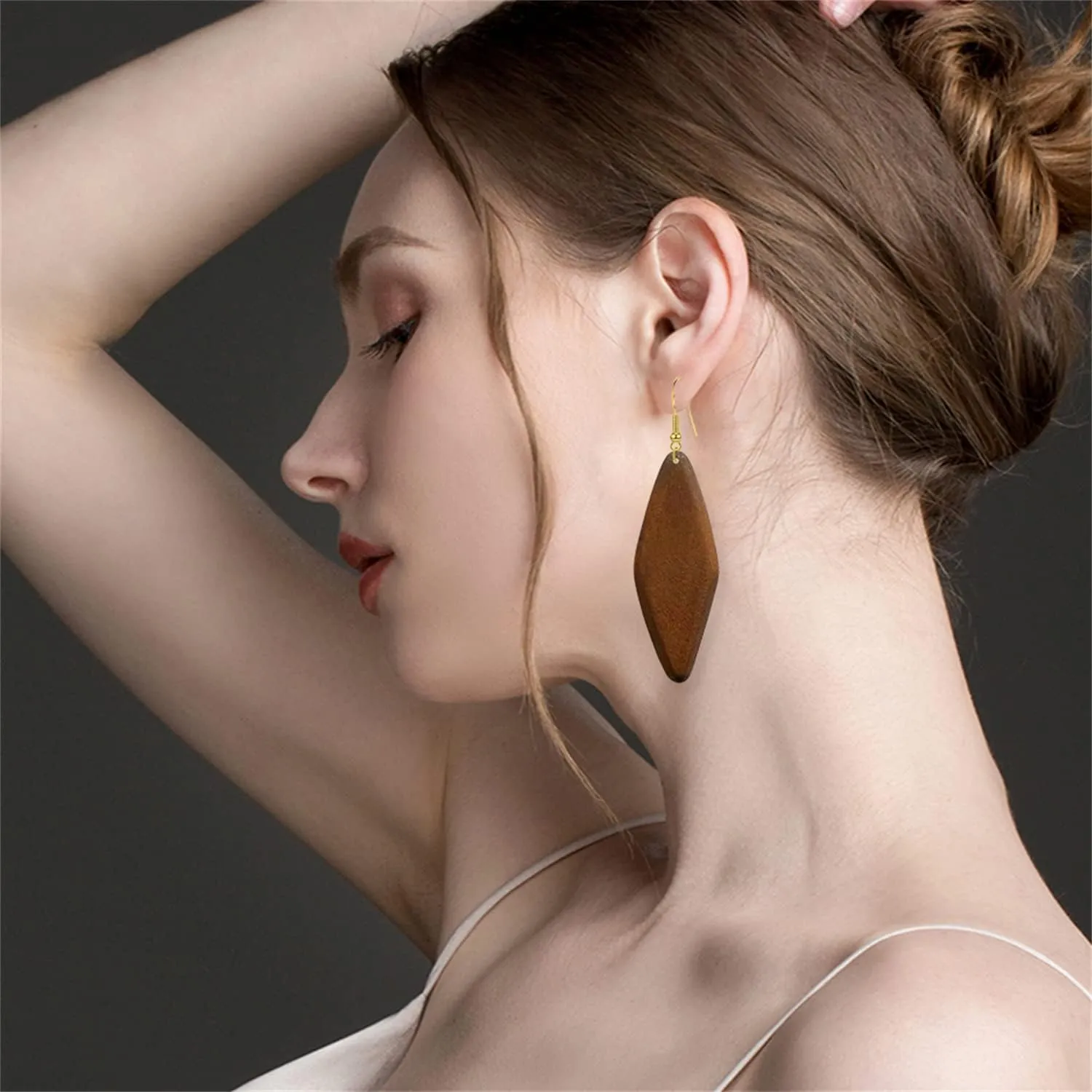 8-9 Pairs Unique Handmade Vintage Bohemian Nature Round Oval Rectangle Wooden Dangle Drop Earrings Retro Wood Leaf Cactus Teardrop Hook Earrings Set for Women Statement Geometry Jewelry Gifts