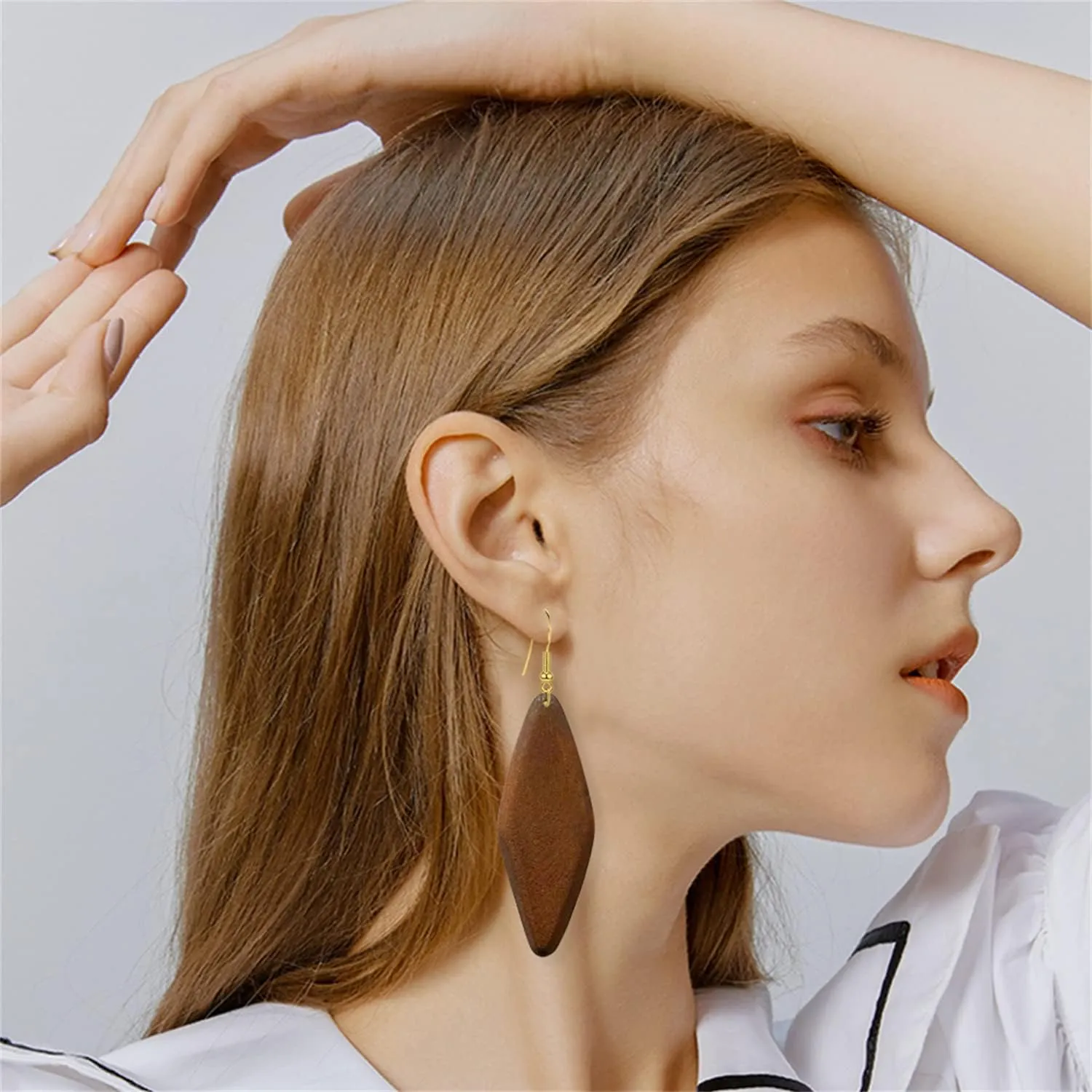 8-9 Pairs Unique Handmade Vintage Bohemian Nature Round Oval Rectangle Wooden Dangle Drop Earrings Retro Wood Leaf Cactus Teardrop Hook Earrings Set for Women Statement Geometry Jewelry Gifts