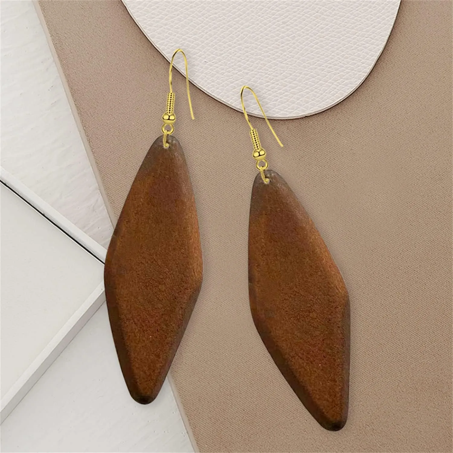 8-9 Pairs Unique Handmade Vintage Bohemian Nature Round Oval Rectangle Wooden Dangle Drop Earrings Retro Wood Leaf Cactus Teardrop Hook Earrings Set for Women Statement Geometry Jewelry Gifts