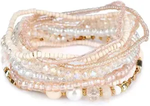 8 Sets Bohemian Stackable Bead Bracelets for Women Multicolor Stretch Beaded Bracelets Layered Bead Bracelet Set Boho Jewelry