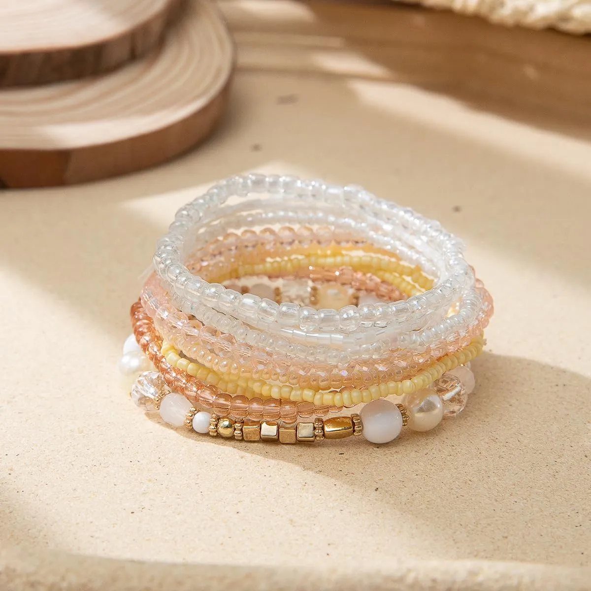 8 Sets Bohemian Stackable Bead Bracelets for Women Multicolor Stretch Beaded Bracelets Layered Bead Bracelet Set Boho Jewelry