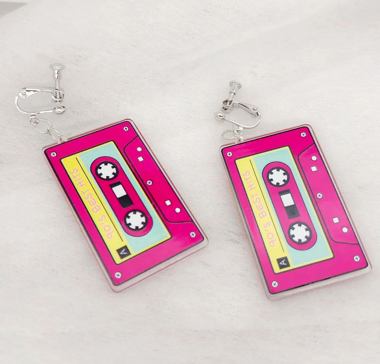 80s Clip on Earrings Cassette Tape Clip on Earrings Love Heart Clip on Earrings Non Pierced Women 1980s Retro Neon Earrings 80s Costume Earrings