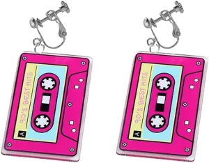80s Clip on Earrings Cassette Tape Clip on Earrings Love Heart Clip on Earrings Non Pierced Women 1980s Retro Neon Earrings 80s Costume Earrings