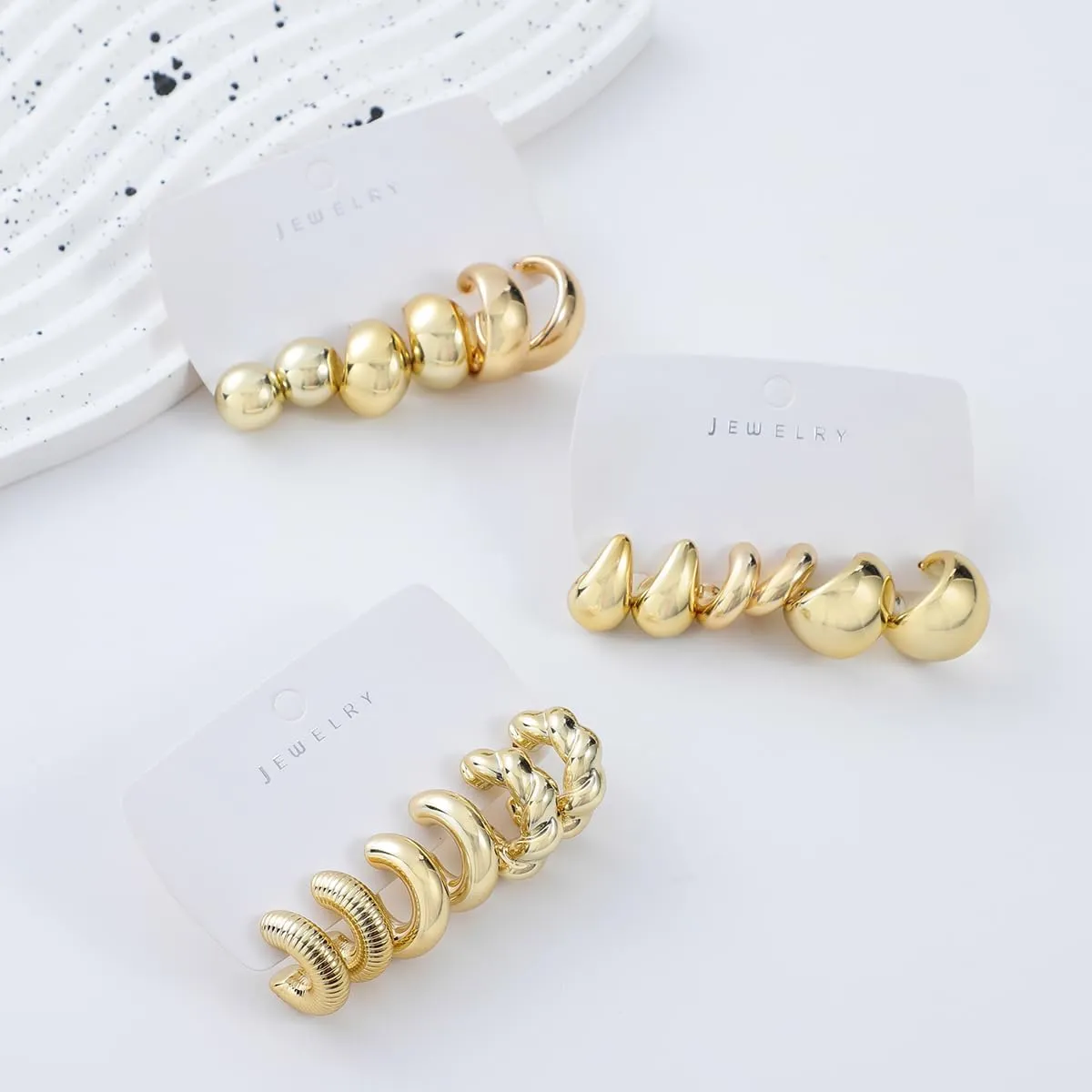 9 Pairs Chunky Gold Earrings Set for Women Trendy Lightweight Gold Plated Hoop Earrings Hypoallergenic Jewelry