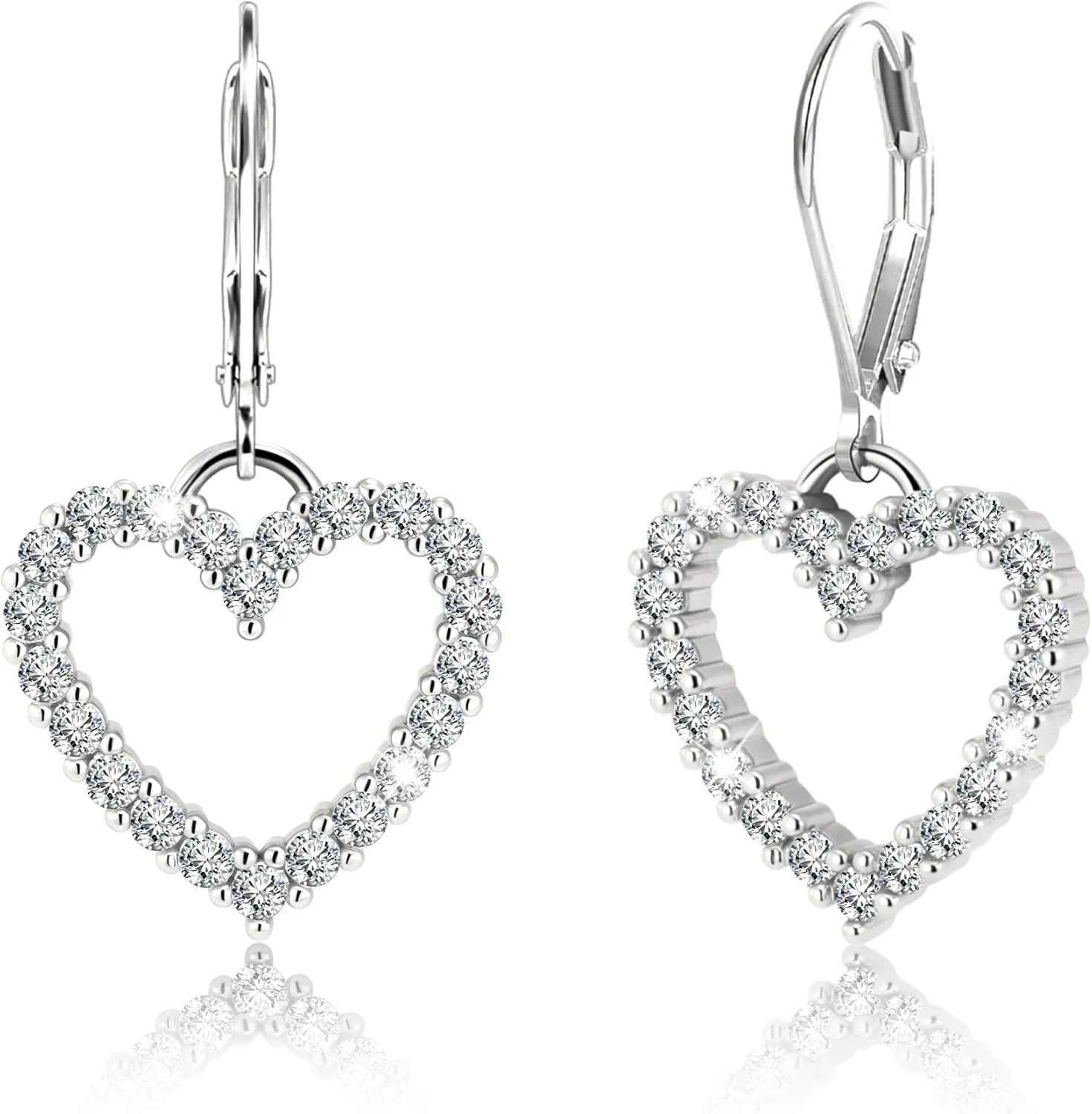 925 Sterling Silver 14K Gold Plated Heart Dangle Earrings, ALEXCRAFT Dangling Drop Earring for Trendy Women Leverback Hearts Shaped Cubic Zirconia Minimalist Earings Hypoallergenic