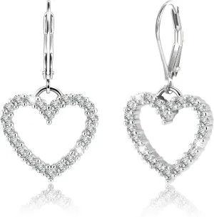 925 Sterling Silver 14K Gold Plated Heart Dangle Earrings, ALEXCRAFT Dangling Drop Earring for Trendy Women Leverback Hearts Shaped Cubic Zirconia Minimalist Earings Hypoallergenic