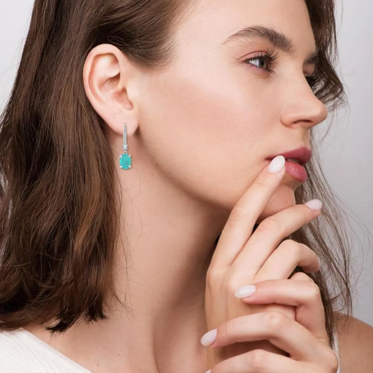 925 Sterling Silver Created Opal Lever Back Earrings Oval Cut Dangle Drop Earrings for Women Jewelry for Her Mothers Day Christmas