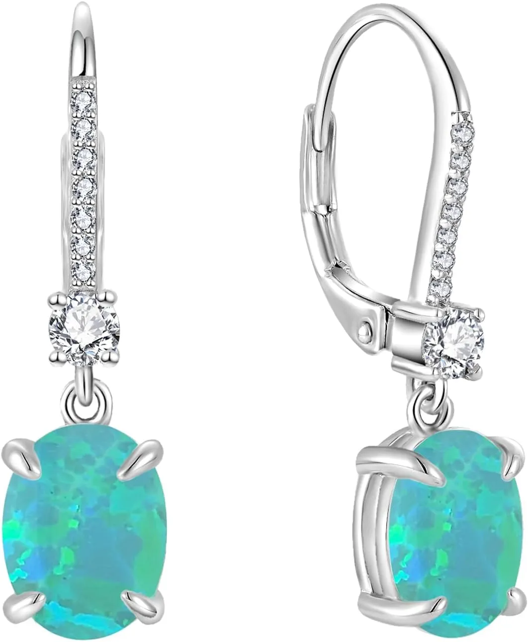 925 Sterling Silver Created Opal Lever Back Earrings Oval Cut Dangle Drop Earrings for Women Jewelry for Her Mothers Day Christmas