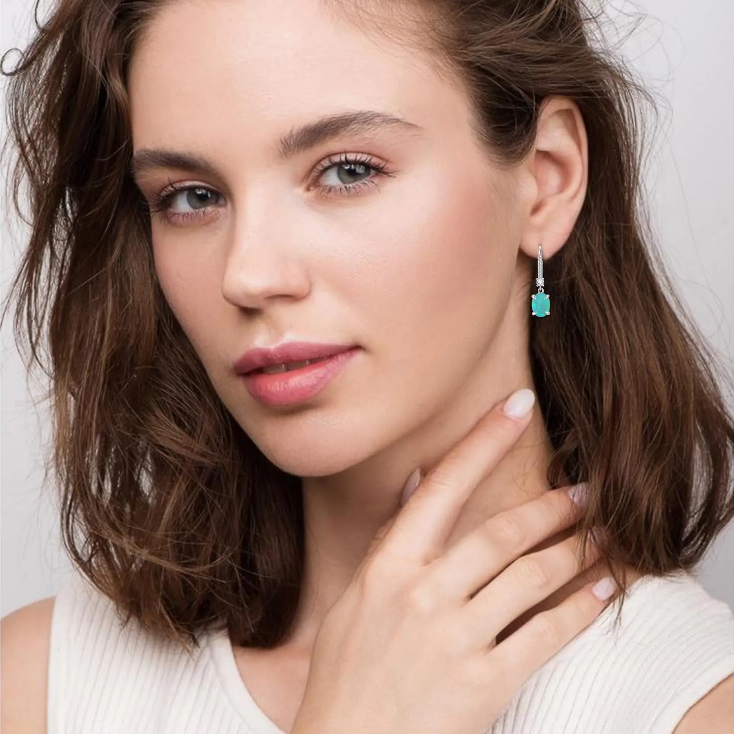 925 Sterling Silver Created Opal Lever Back Earrings Oval Cut Dangle Drop Earrings for Women Jewelry for Her Mothers Day Christmas